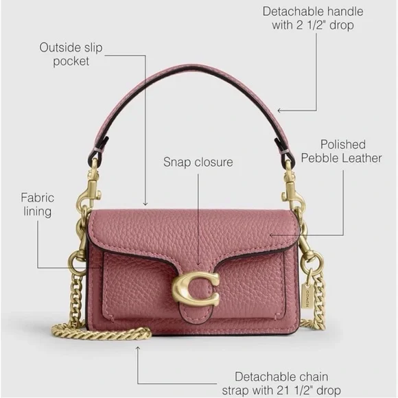 Coach Tabby Bag Charm Peony Pink Gold NWT CCZ00 - Picture 4 of 5